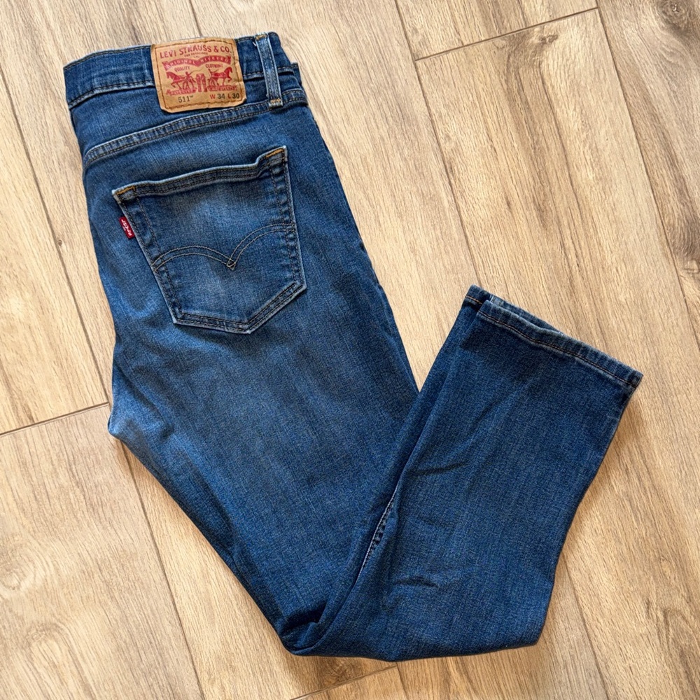 LEVIS Blue Denim Medium Wash Straight Leg Boot Cut Jeans
